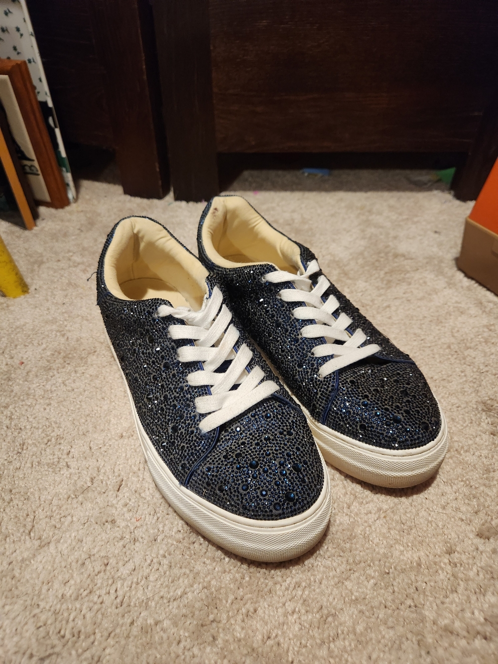 Betsey Johnson Navy Glitter Lace-Up Sneakers